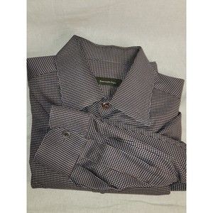 Ermenegildo Zegna Dress Shirt Cotton Blue White Brown Pattern Checkered L